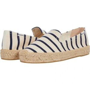 Soludos Navy/White Stripe Platform Smoking Slipper Espadrille Gently Worn
